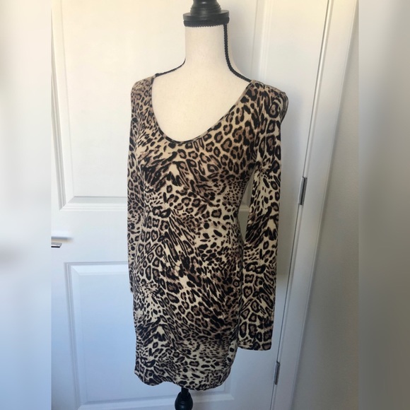 Leopard Print Lace Back Bodycon Dress - Picture 1 of 5